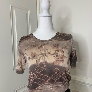 Vintage 90’s brown and pink slinky floral short sleeve top